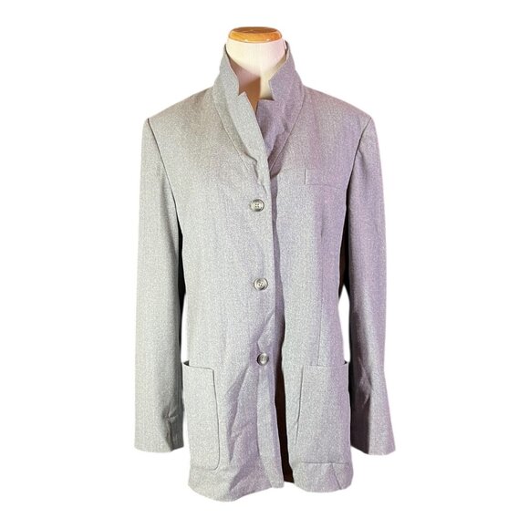 Vintage Lands' End Size 14 Grey Wool Suit Jacket 3-Button Lined - Picture 4 of 10